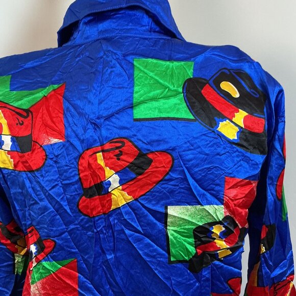 Vtg ESCADA 100% Silk Blouse-Abstract Color Block Print - Bold Blue Statement Top - Picture 5 of 7